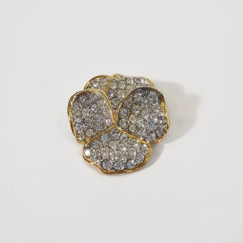 Vintage Smithsonian Rhinestone Pave  Pansy Brooch Pin Signed